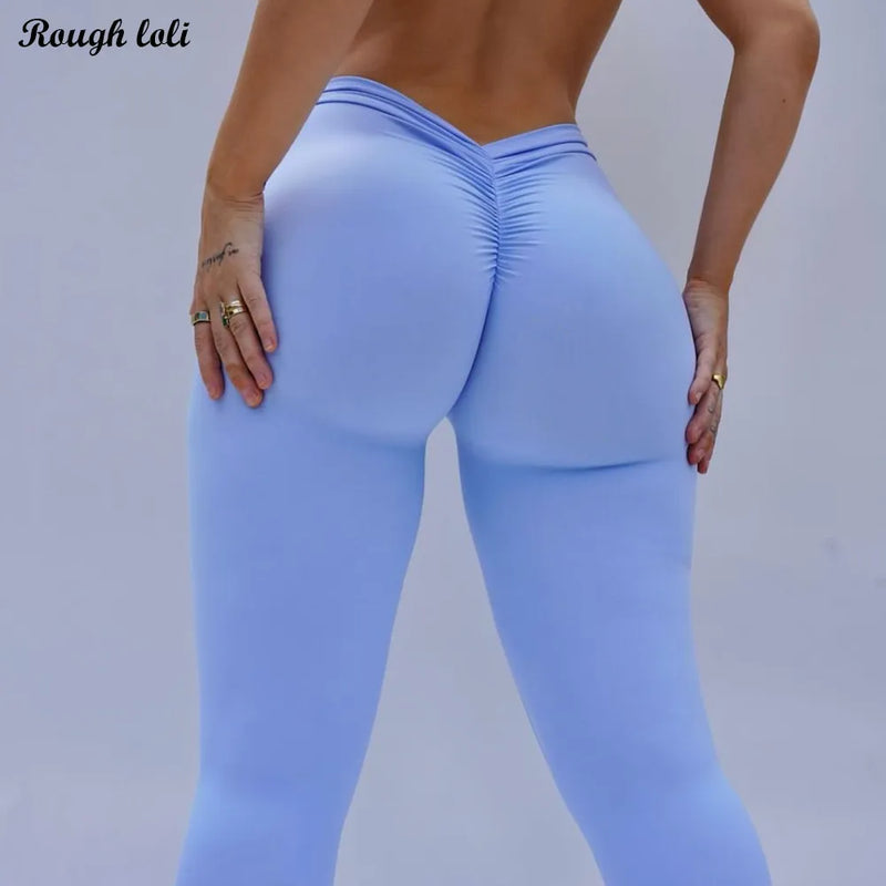 Nylon V Back Booty Yoga Pants For Women Scrunch Butt Yoga Leggings Workout Gym Tights Sexy Sports Legging Active Wear